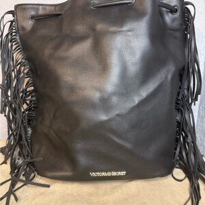 Victoria's Secret Black Leather Fringe Shoulder Bag